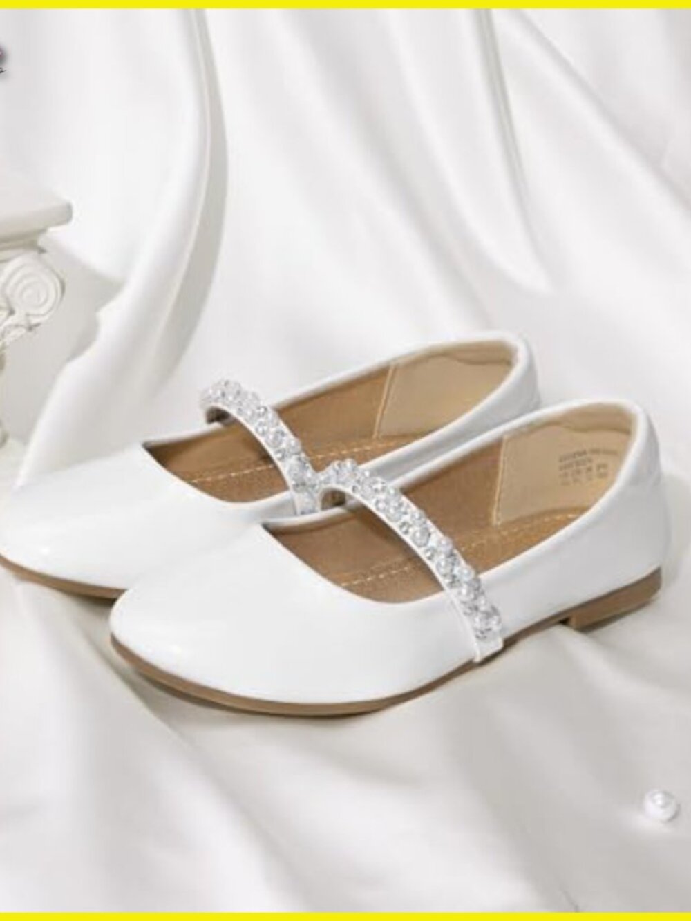 Girls Mary Jane Flats Pearl Rhinestone Strap Ballet Shoes Wedding Party - Picture 6 of 7